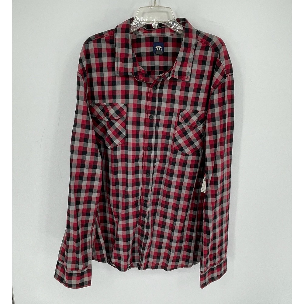 Route 66 NWT Men's Red Plaid Long Sleeve Button Front Top Shirt Size 4XL Big
